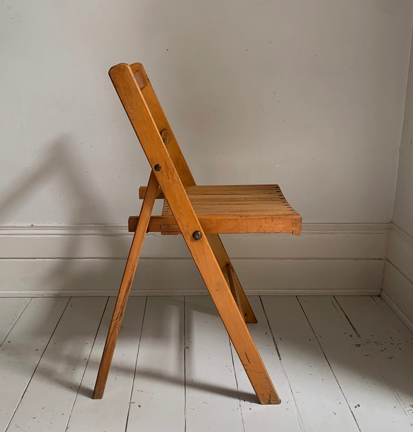 Vintage 1930s Folding Wooden Chair, Stamped War Department, Beech