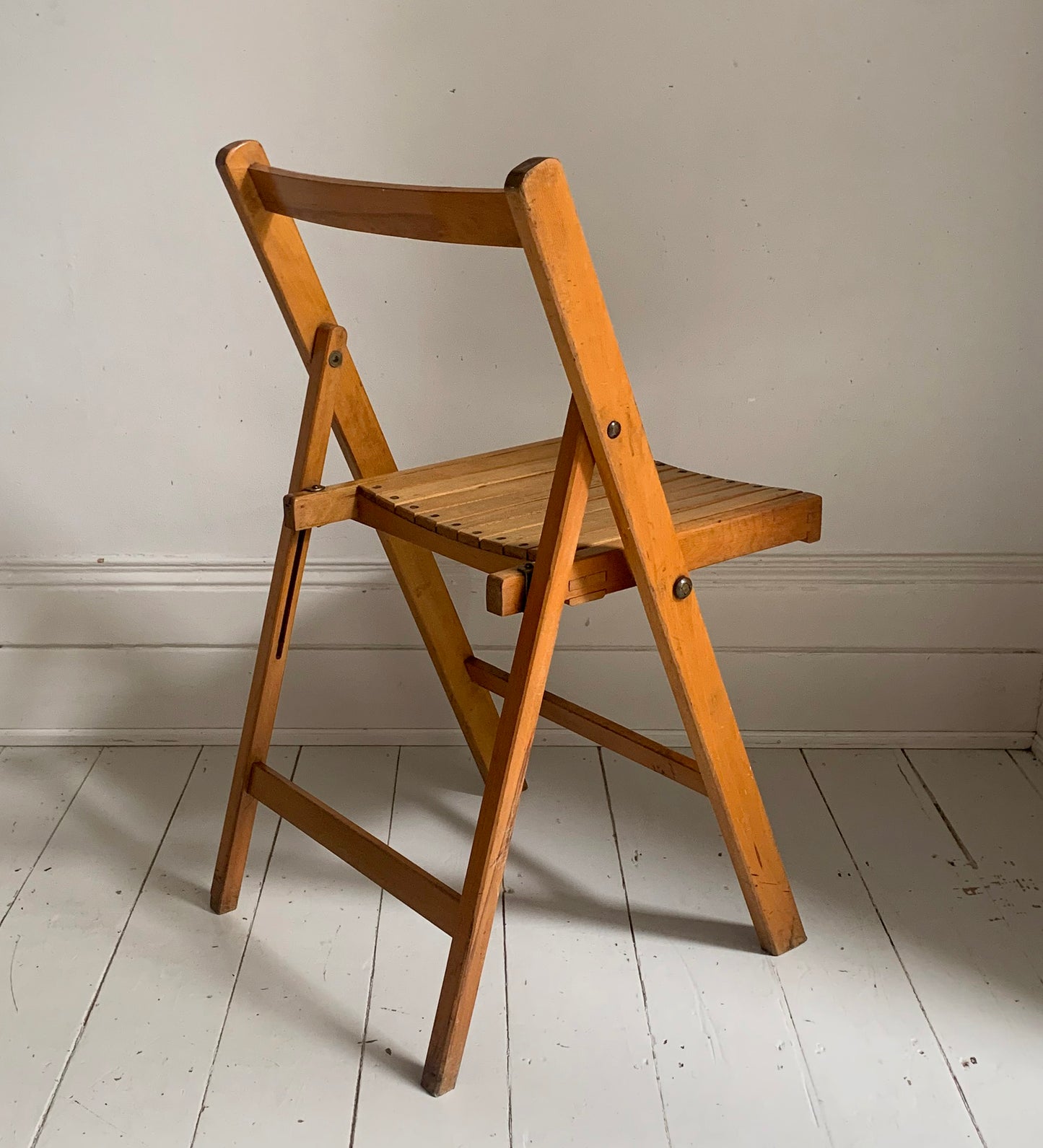 Vintage 1930s Folding Wooden Chair, Stamped War Department, Beech