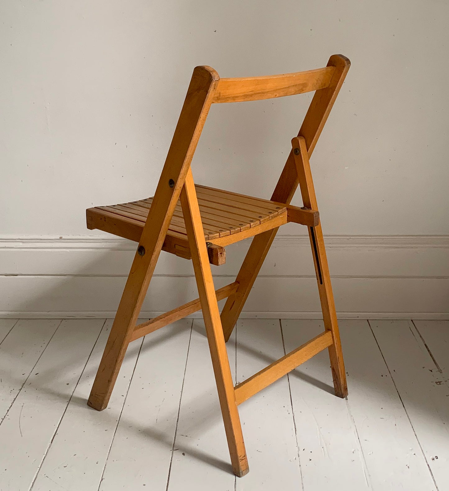 Vintage 1930s Folding Wooden Chair, Stamped War Department, Beech