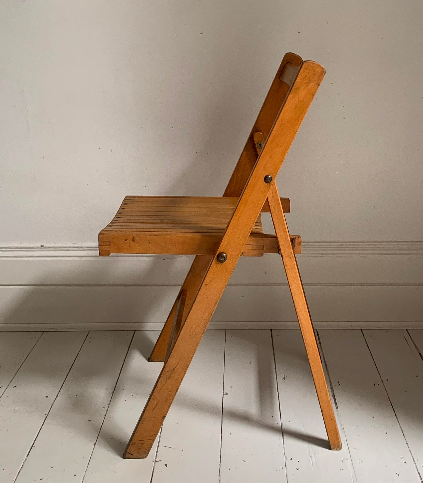 Vintage 1930s Folding Wooden Chair, Stamped War Department, Beech