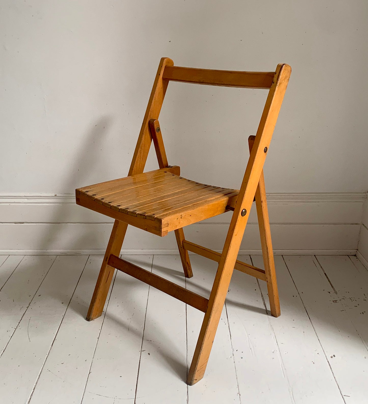 Vintage 1930s Folding Wooden Chair, Stamped War Department, Beech