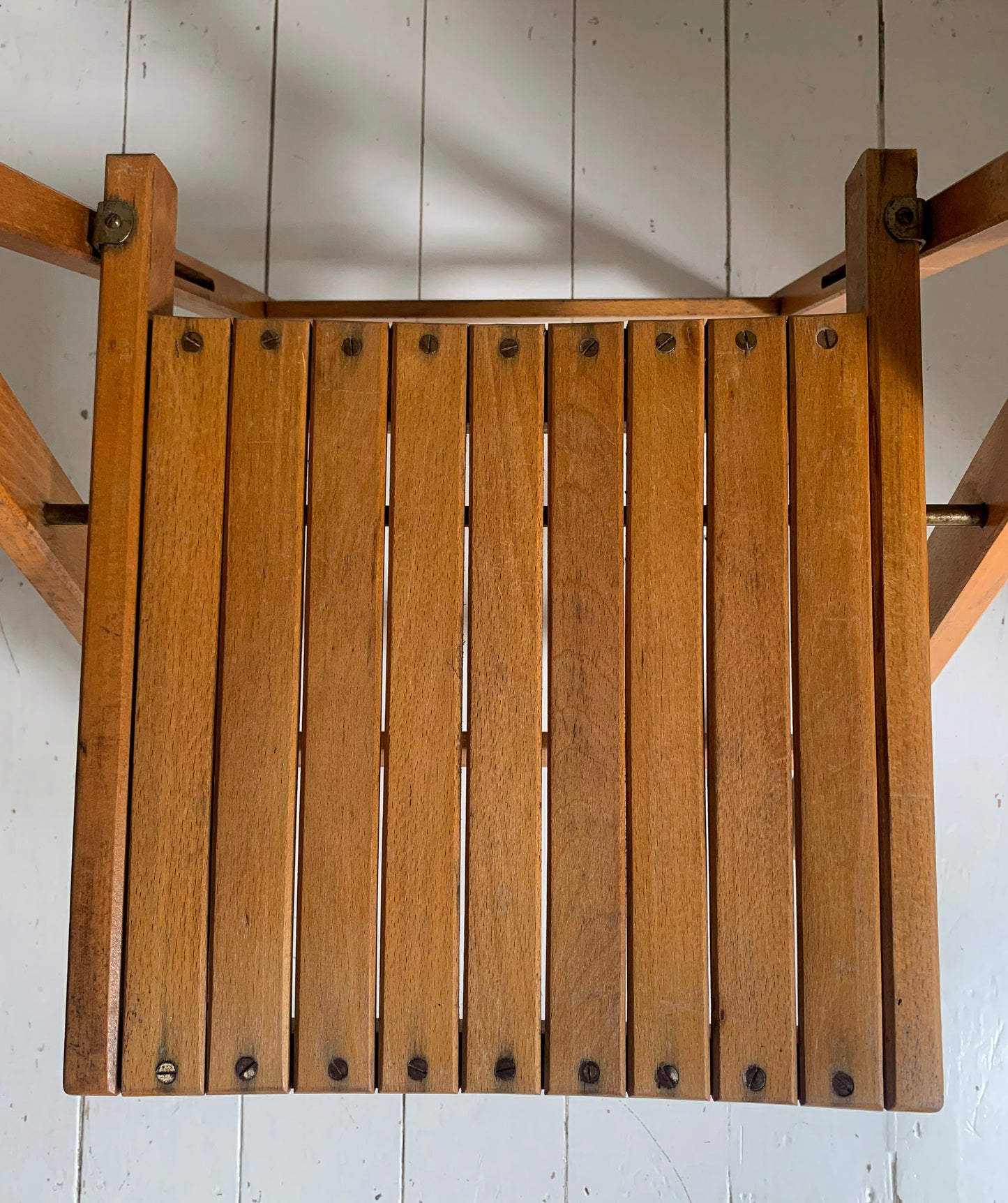 Vintage 1930s Folding Wooden Chair, Stamped War Department, Beech