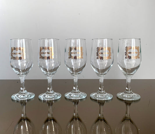 5 x Vintage French 'Noilly Prat' Stemmed Glasses With Gold Branding