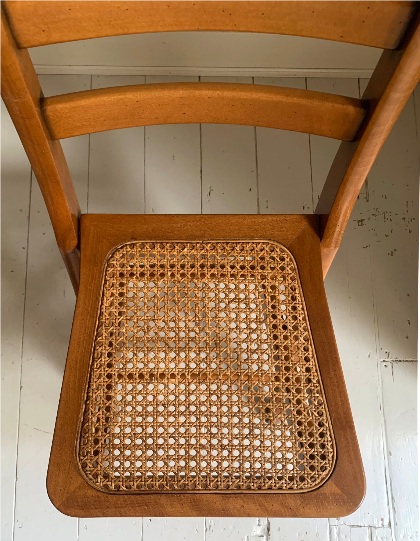 Vintage French Folding Wooden & Rattan Chair by Grange