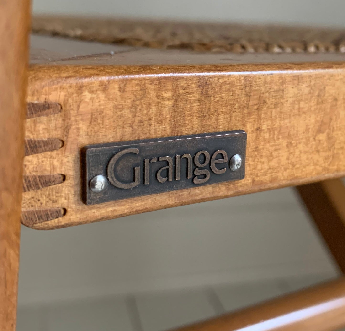 Vintage French Folding Wooden & Rattan Chair by Grange