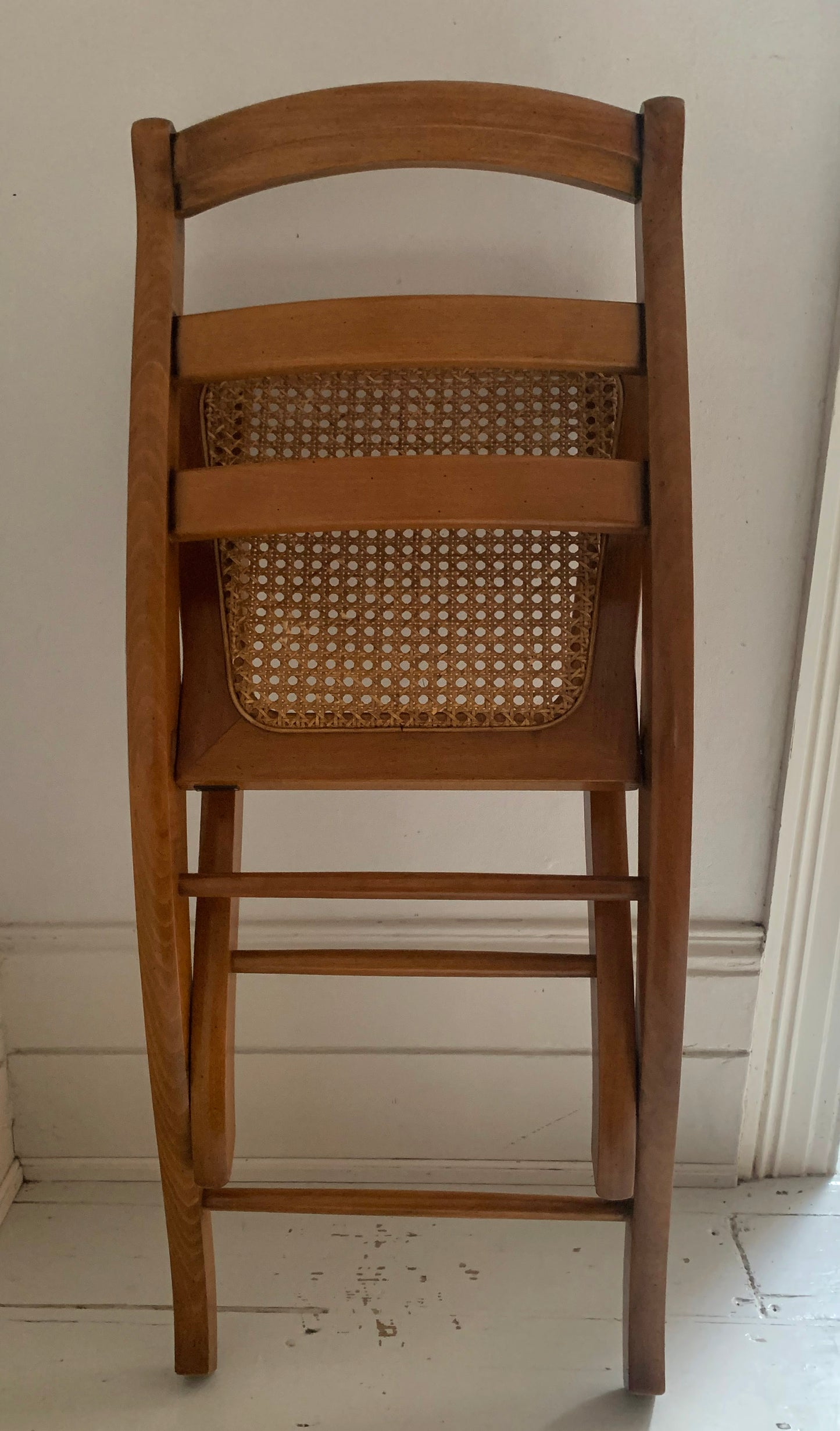 Vintage French Folding Wooden & Rattan Chair by Grange