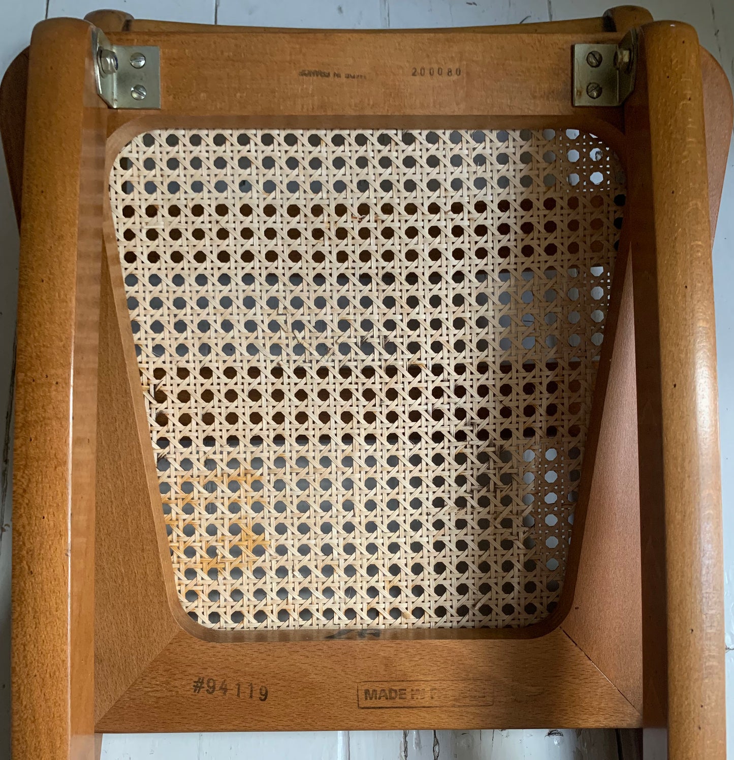 Vintage French Folding Wooden & Rattan Chair by Grange