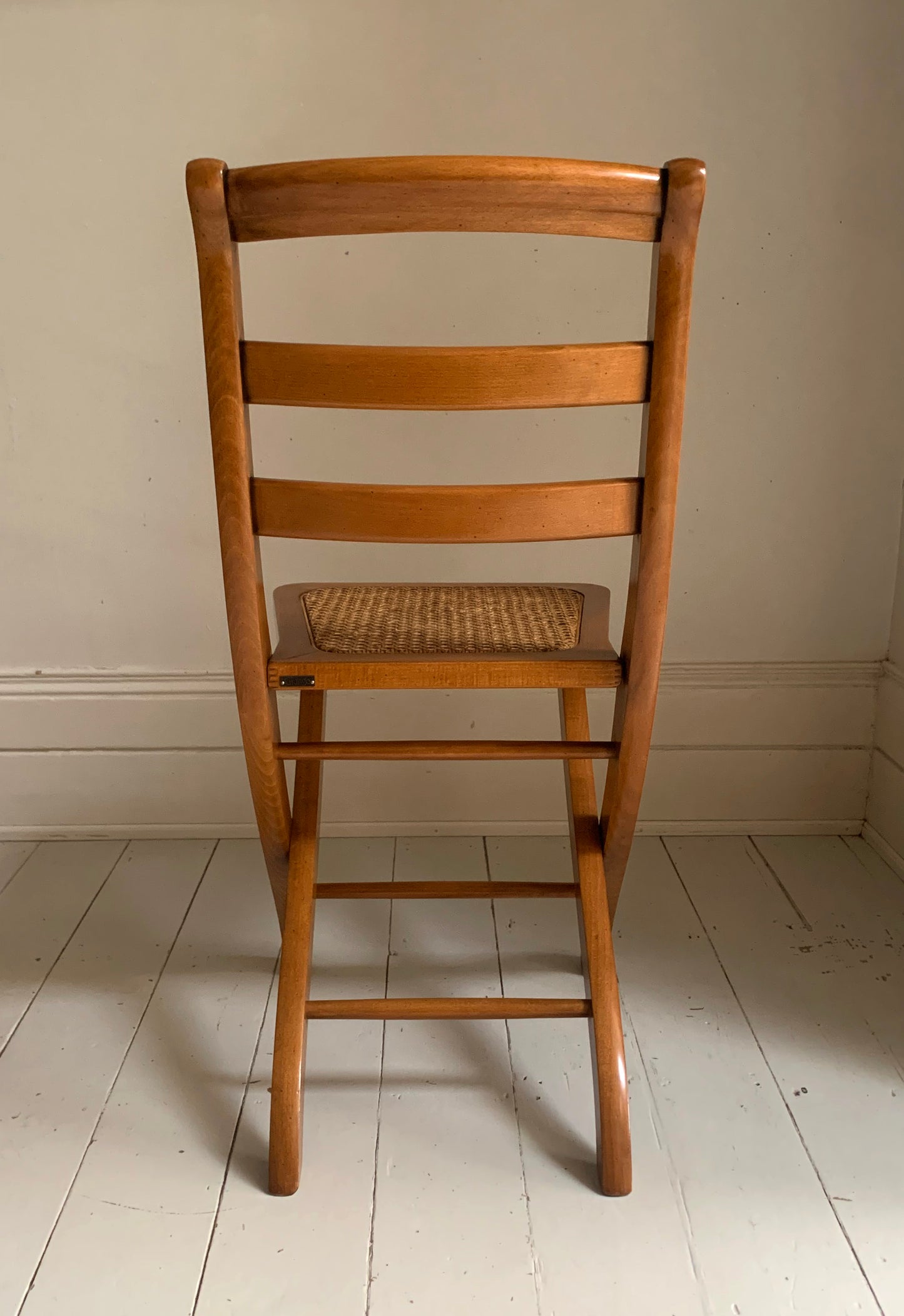Vintage French Folding Wooden & Rattan Chair by Grange