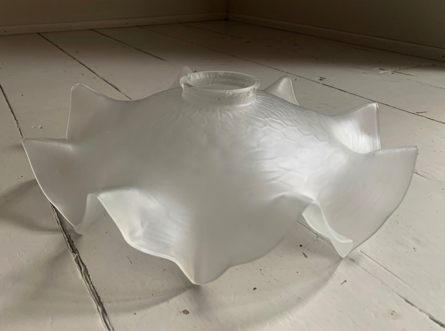 Vintage French White Opaque Glass Frilly Ceiling Pendant Light Shade - Tortoise