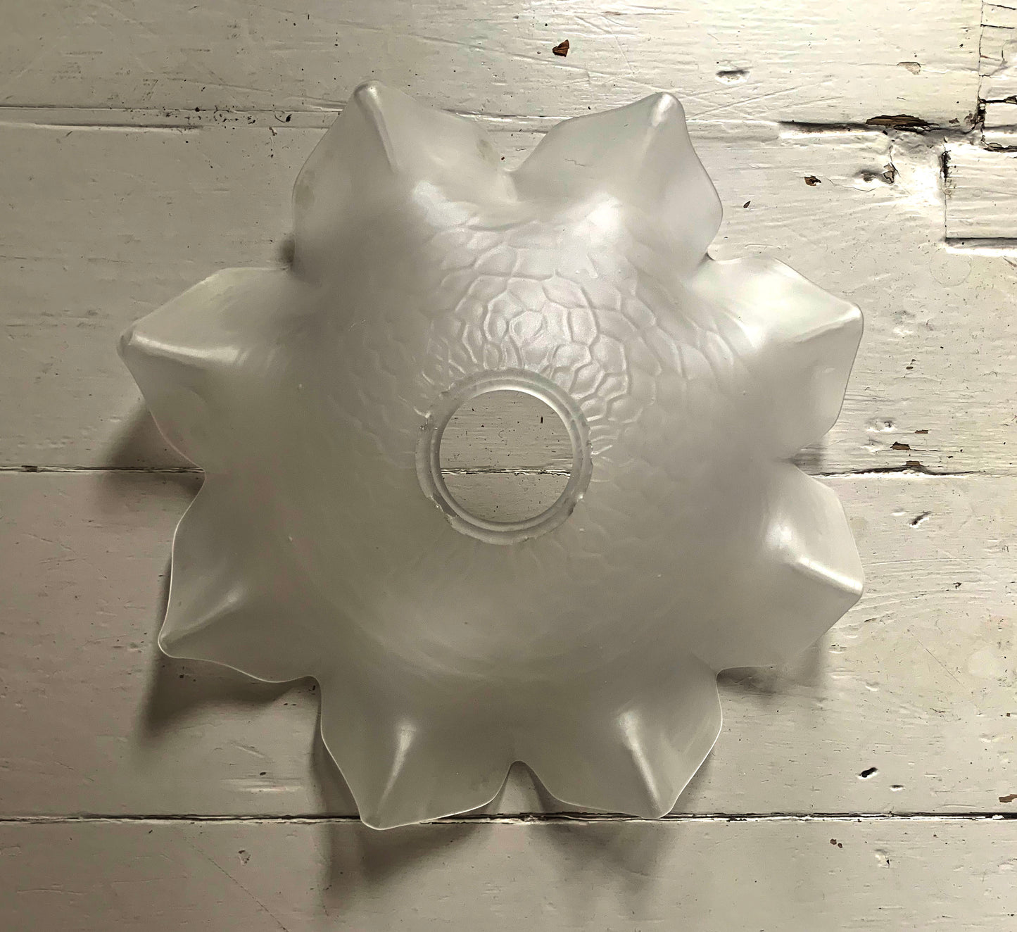 Vintage French White Opaque Glass Frilly Ceiling Pendant Light Shade - Tortoise