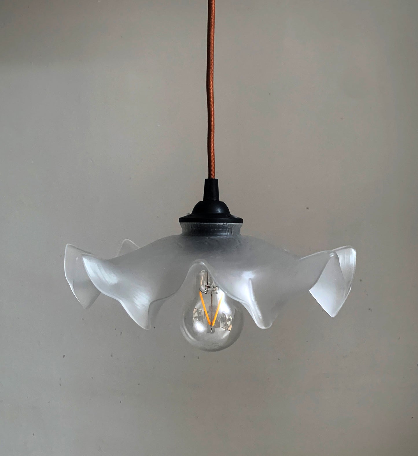 Vintage French White Opaque Glass Frilly Ceiling Pendant Light Shade - Tortoise