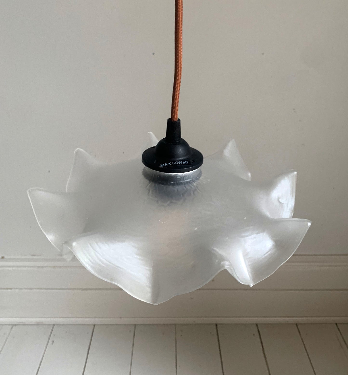 Vintage French White Opaque Glass Frilly Ceiling Pendant Light Shade - Tortoise