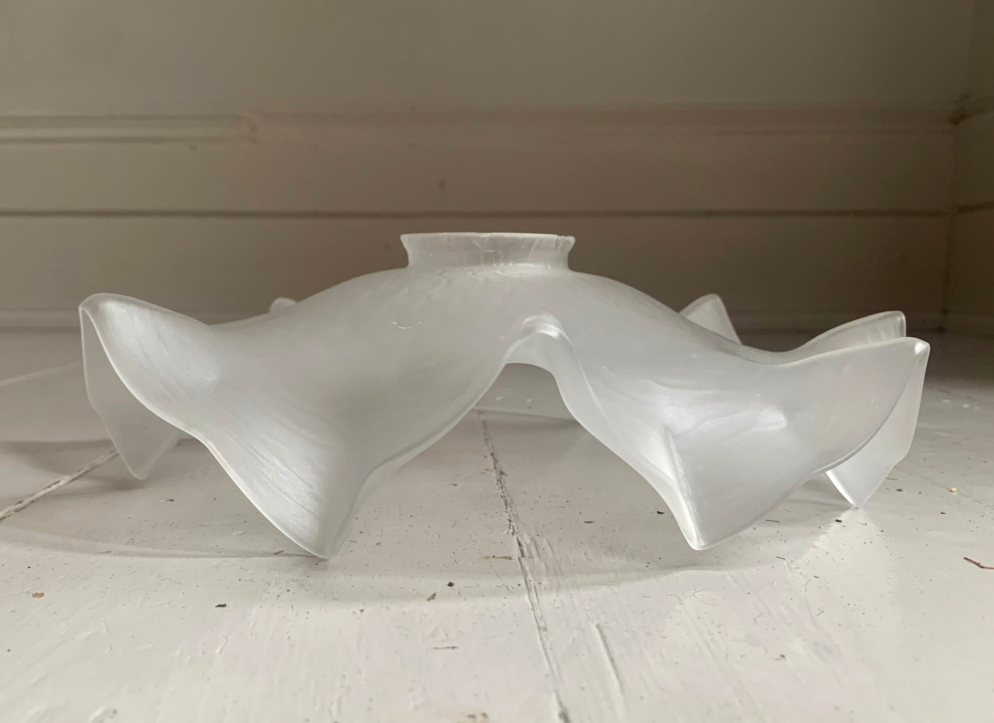 Vintage French White Opaque Glass Frilly Ceiling Pendant Light Shade - Tortoise