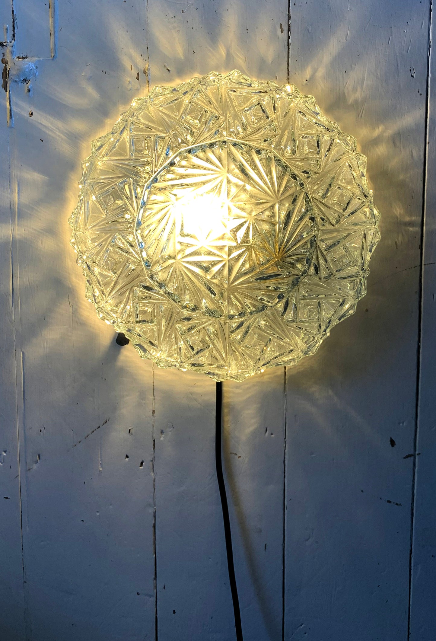 Vintage French Textured Round Glass Ceiling / Wall Light Shade