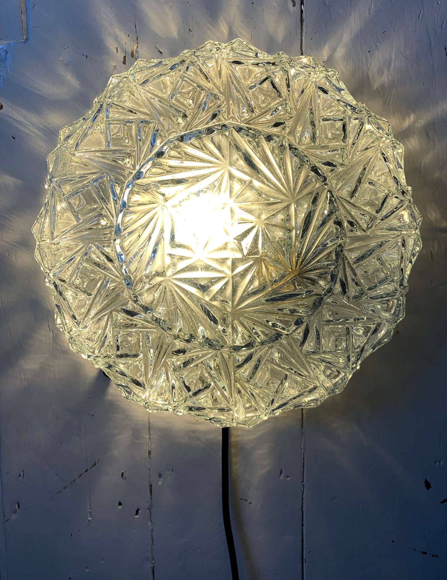 Vintage French Textured Round Glass Ceiling / Wall Light Shade