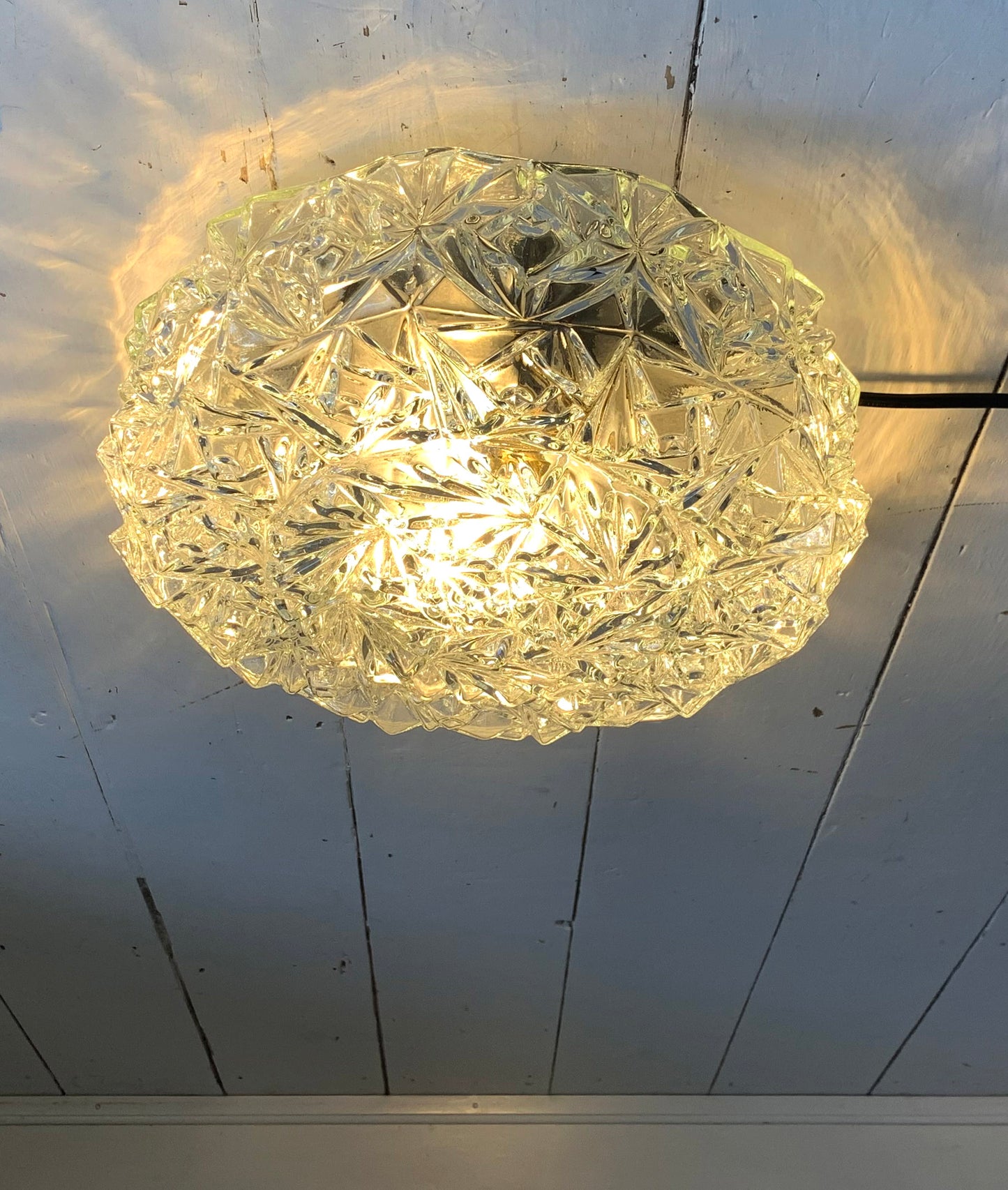 Vintage French Textured Round Glass Ceiling / Wall Light Shade