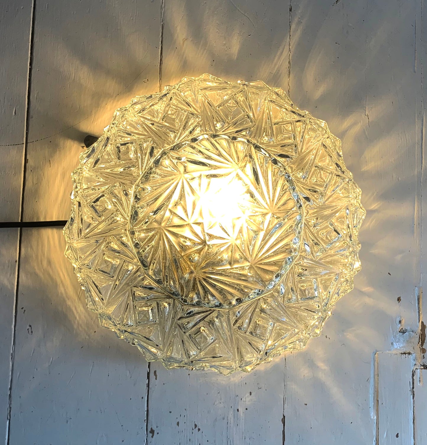 Vintage French Textured Round Glass Ceiling / Wall Light Shade