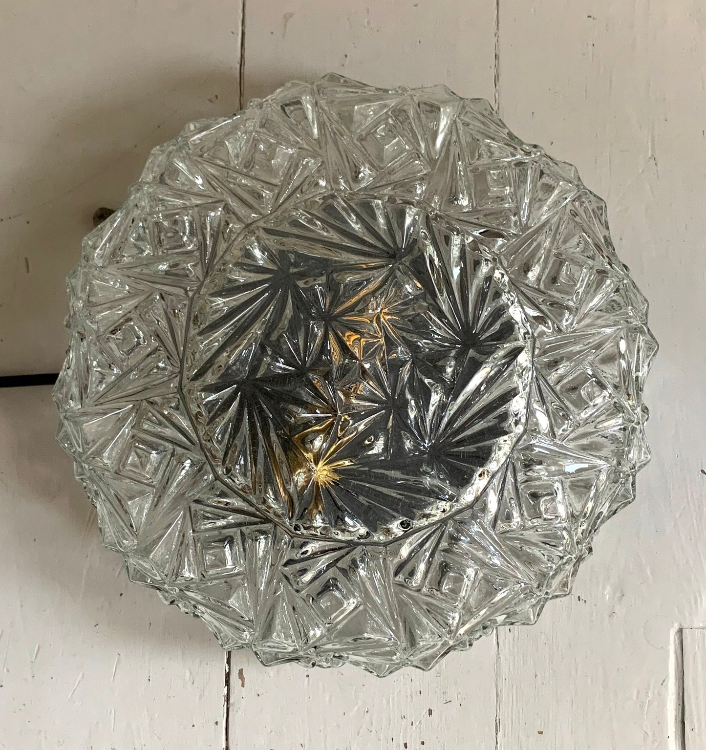 Vintage French Textured Round Glass Ceiling / Wall Light Shade