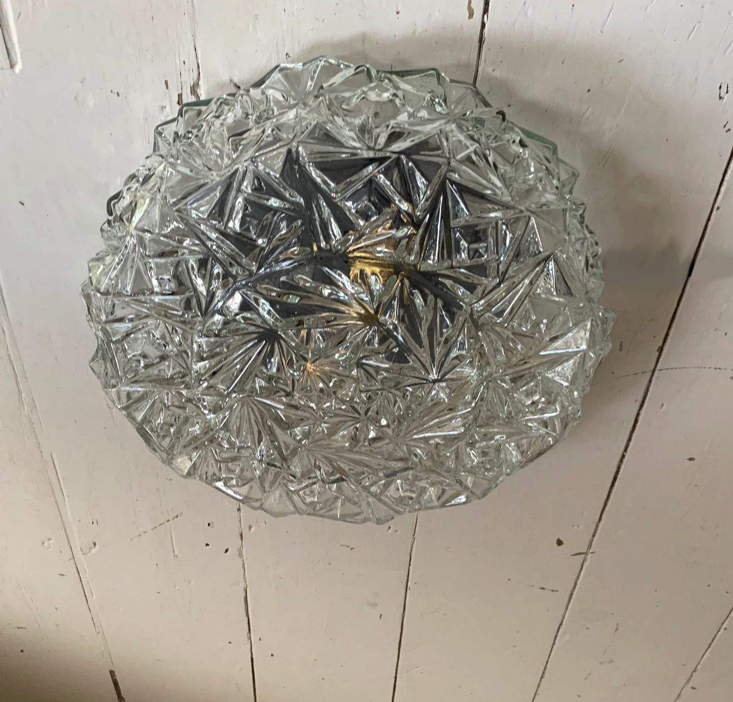 Vintage French Textured Round Glass Ceiling / Wall Light Shade