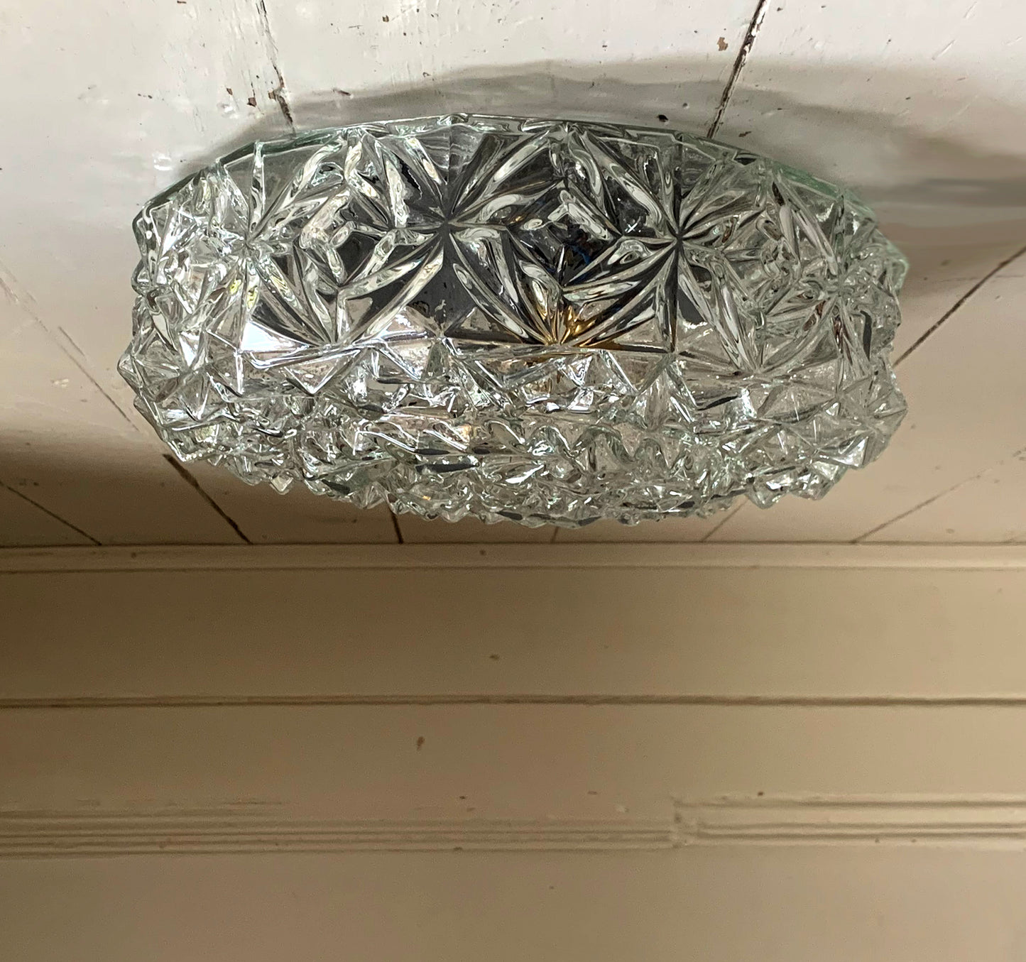 Vintage French Textured Round Glass Ceiling / Wall Light Shade