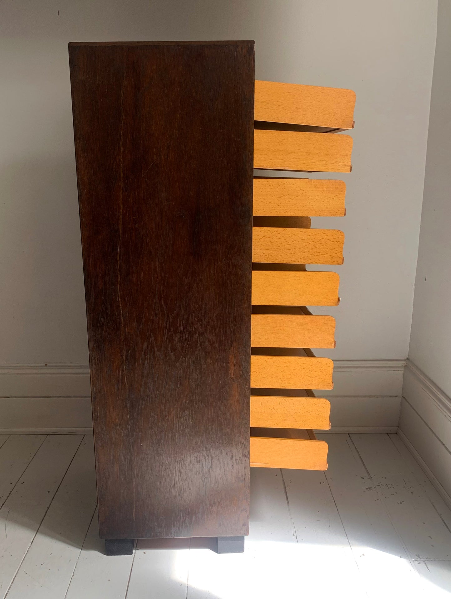 Vintage French Oak Tambour Free Standing Filing Cabinet With Pull Out Shelves