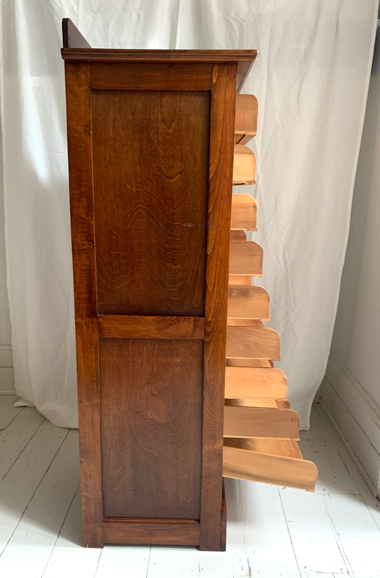 Vintage French Oak Tambour Free Standing Filing Cabinet With Pull Out Shelves