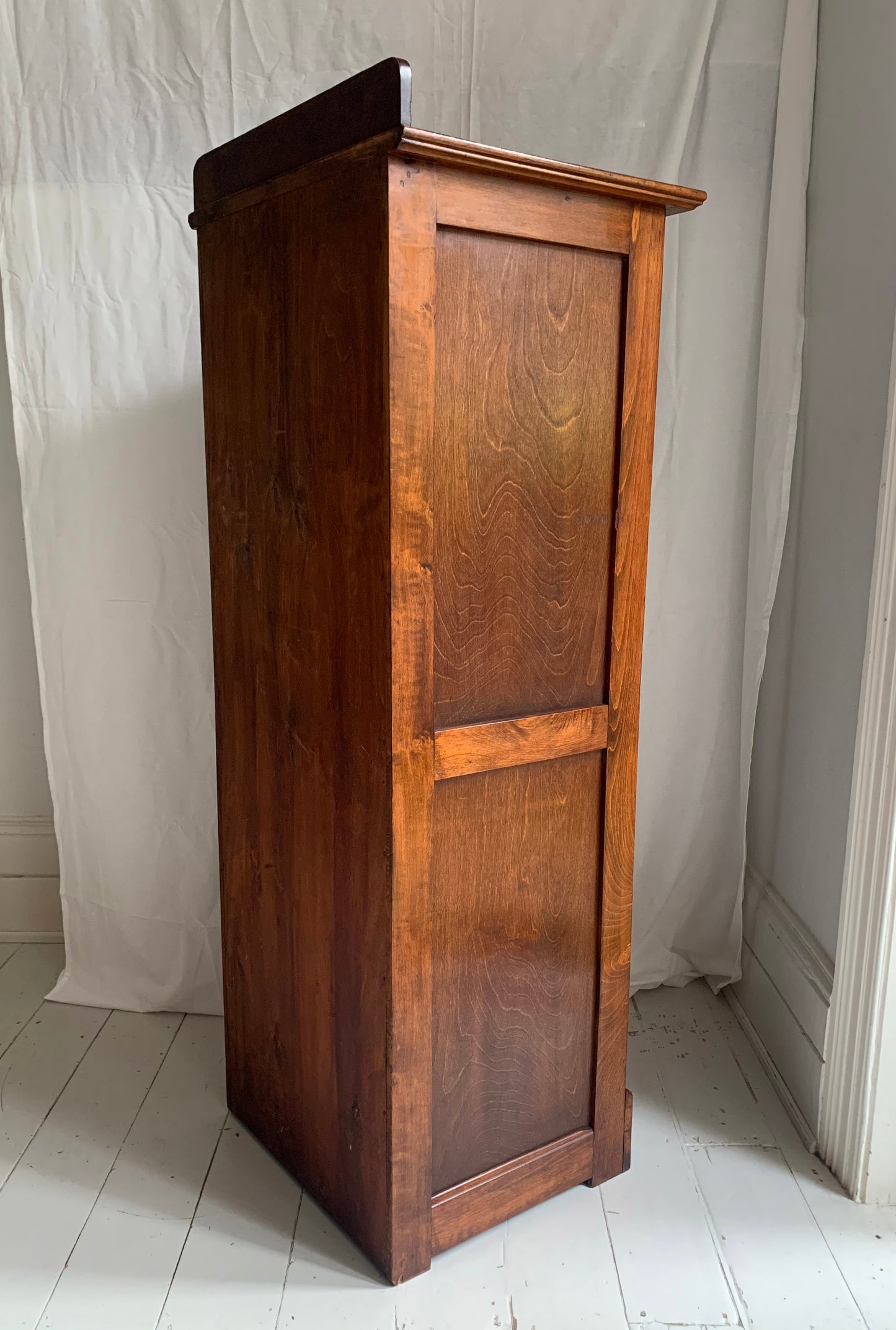 Vintage French Oak Tambour Free Standing Filing Cabinet With Pull Out Shelves
