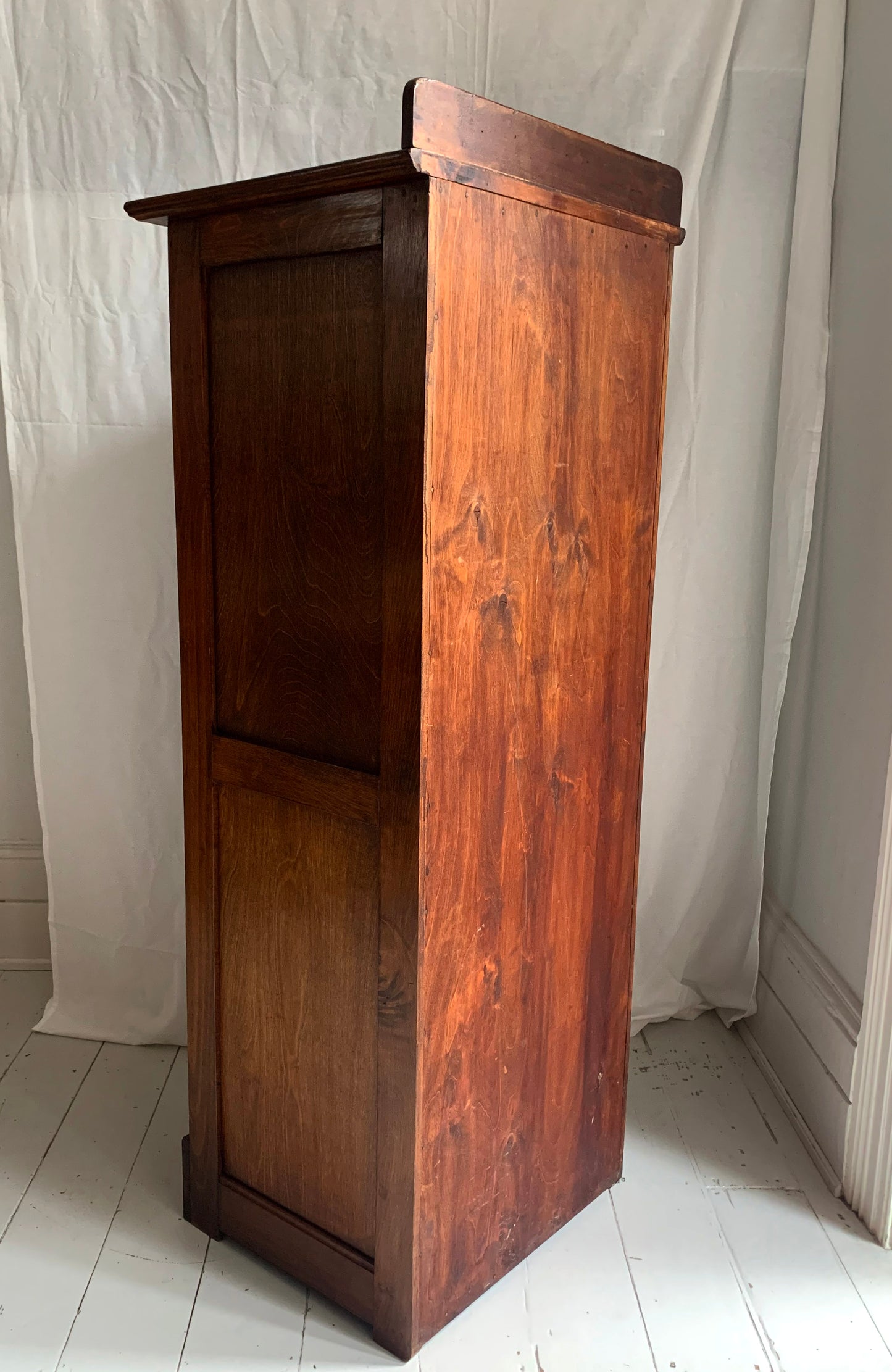 Vintage French Oak Tambour Free Standing Filing Cabinet With Pull Out Shelves