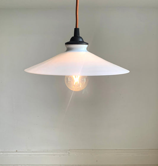 Vintage French Opaline Round Glass Ceiling Light Shade