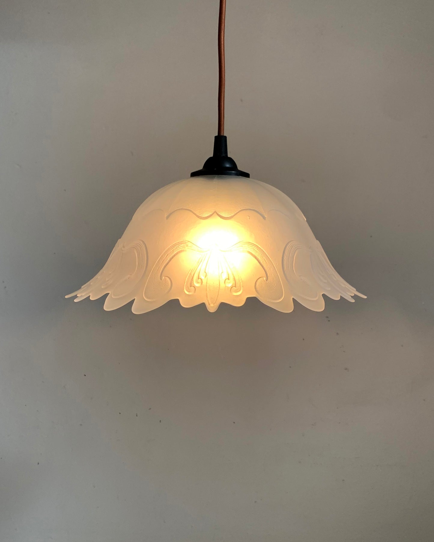 Vintage French Fluted Opaque Glass Ceiling Pendant Light Shade