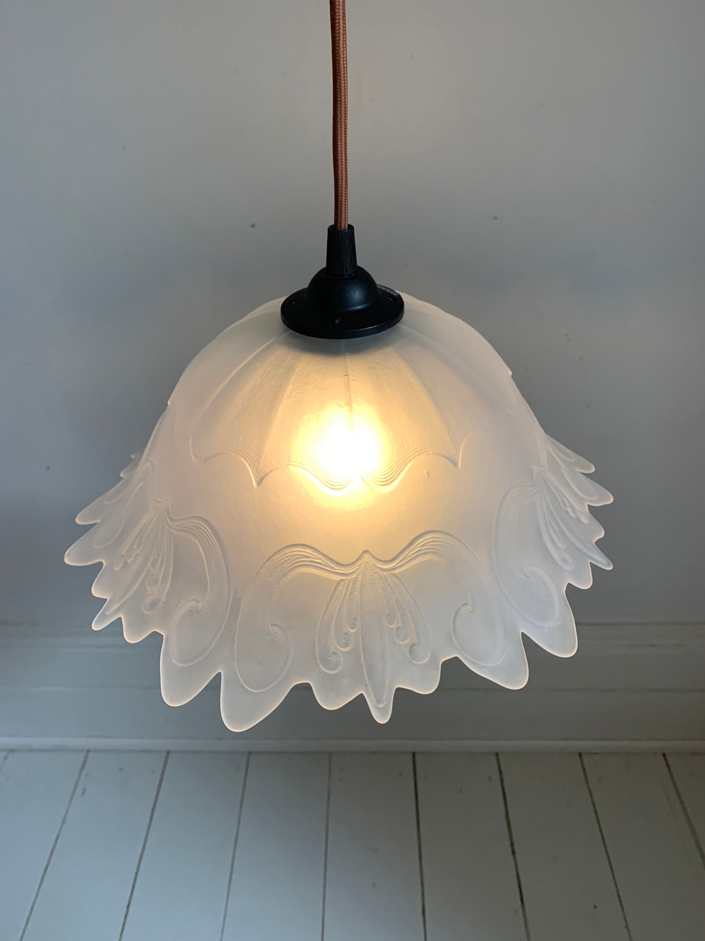 Vintage French Fluted Opaque Glass Ceiling Pendant Light Shade