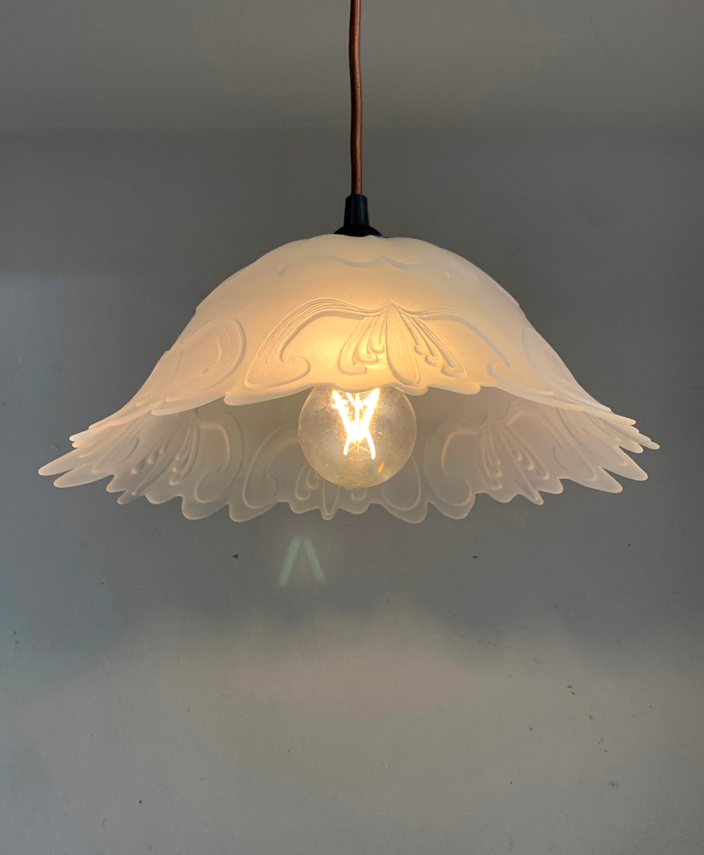 Vintage French Fluted Opaque Glass Ceiling Pendant Light Shade