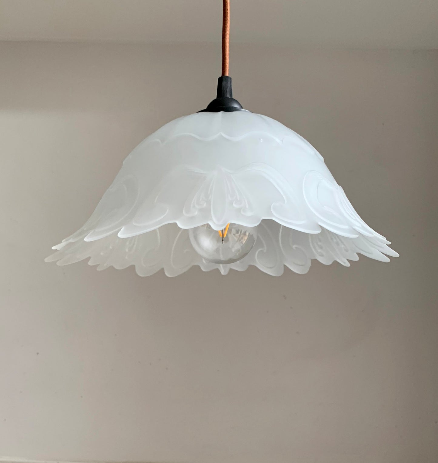 Vintage French Fluted Opaque Glass Ceiling Pendant Light Shade
