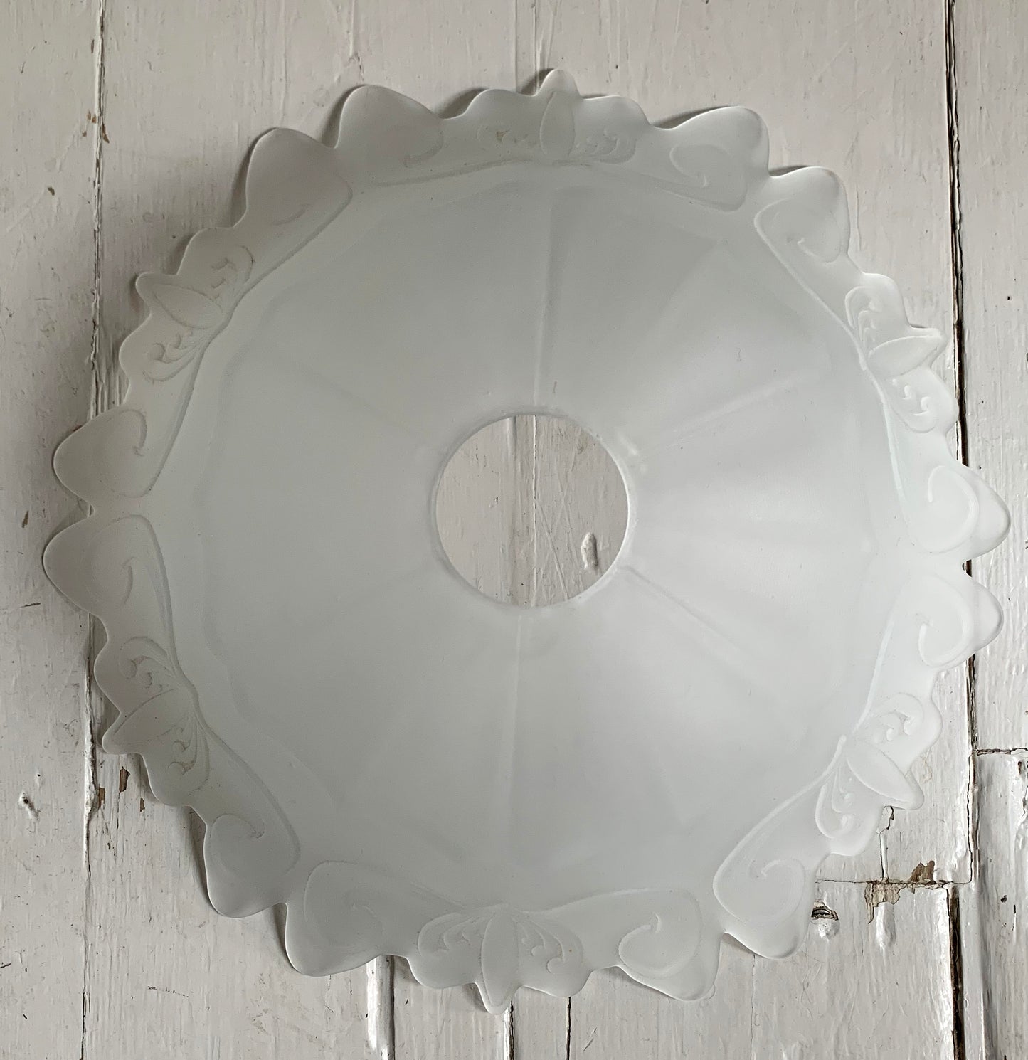 Vintage French Fluted Opaque Glass Ceiling Pendant Light Shade