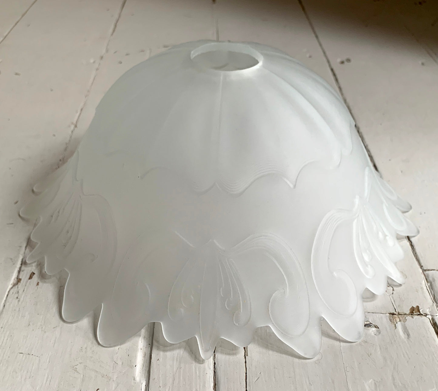 Vintage French Fluted Opaque Glass Ceiling Pendant Light Shade