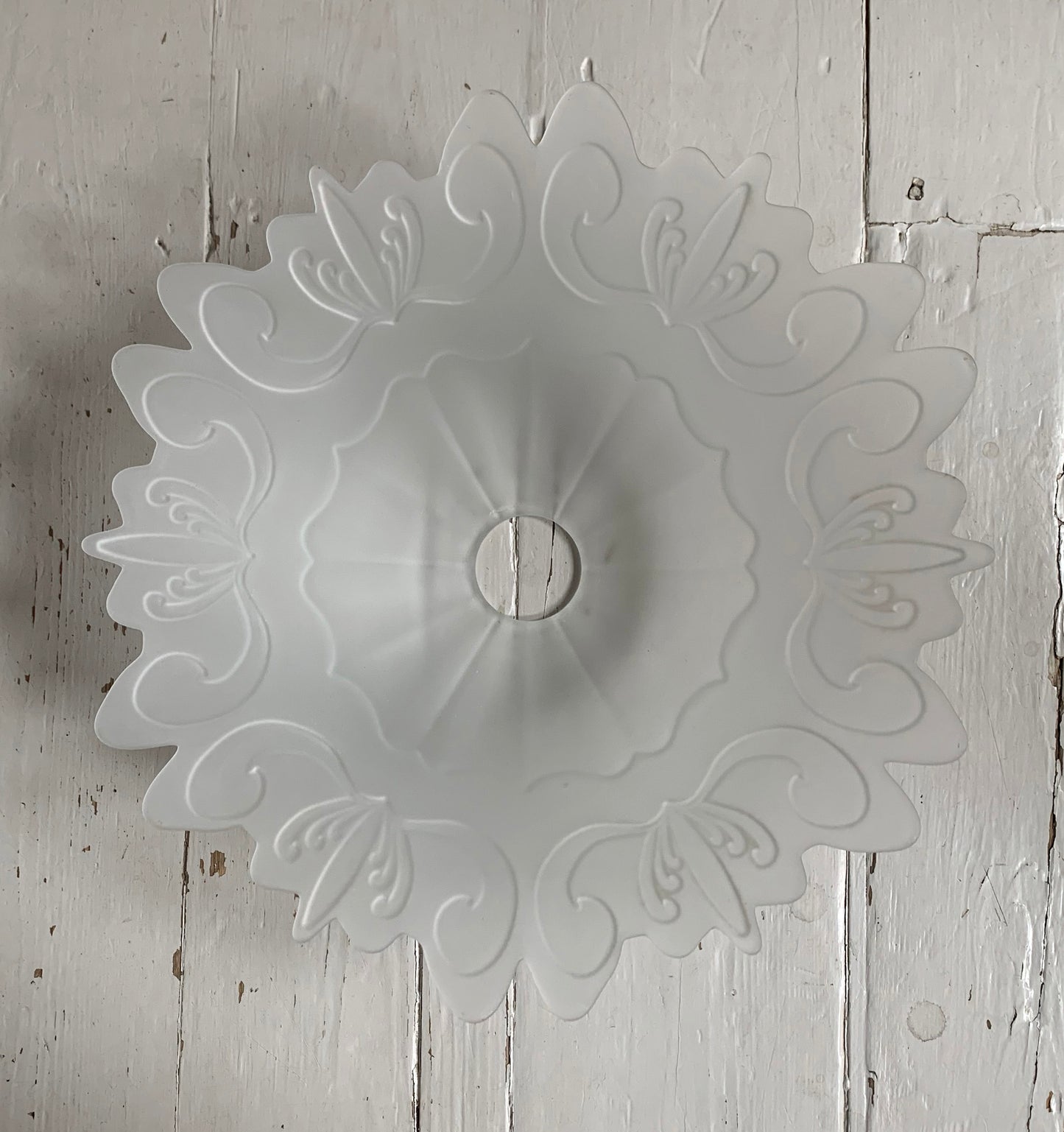 Vintage French Fluted Opaque Glass Ceiling Pendant Light Shade