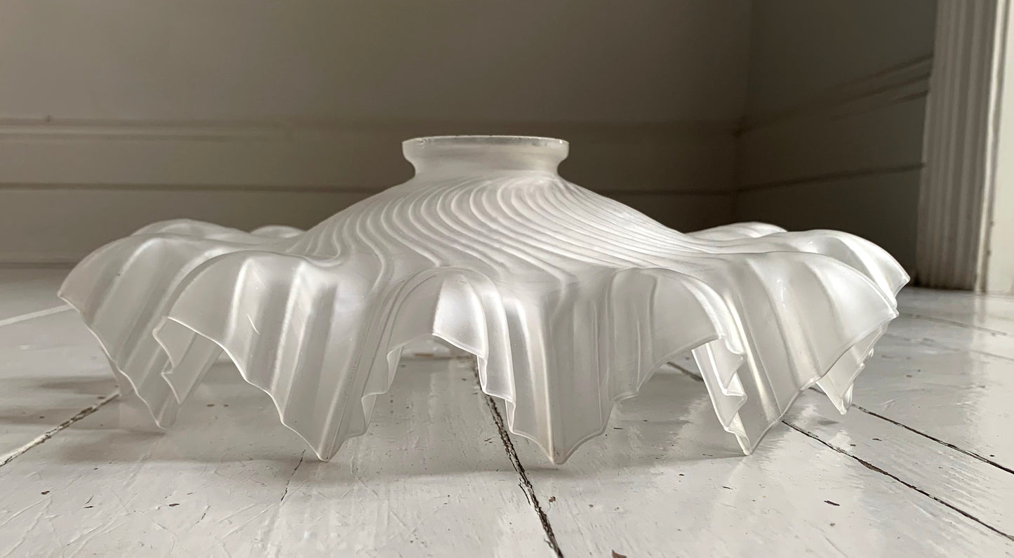 Vintage French White Opaque Glass Frilly Ceiling Pendant Light Shade