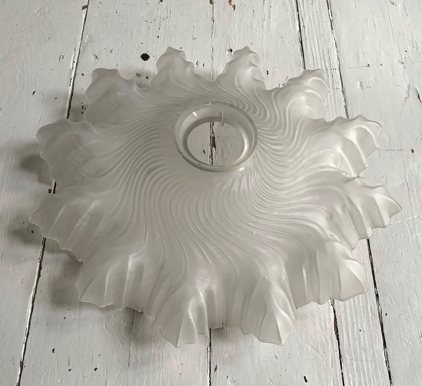 Vintage French White Opaque Glass Frilly Ceiling Pendant Light Shade