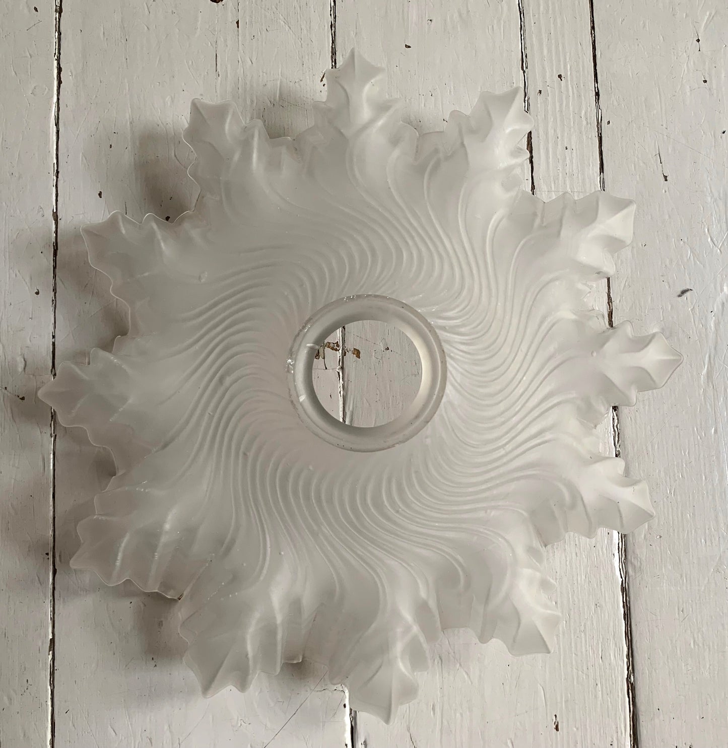 Vintage French White Opaque Glass Frilly Ceiling Pendant Light Shade