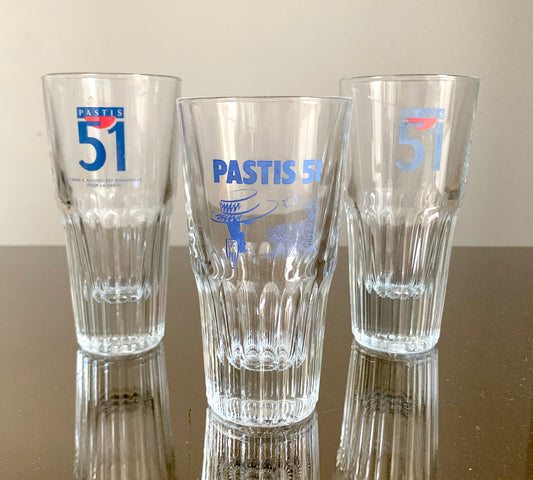3 x Mixed Vintage French Pastis 51 Glasses / Tumblers