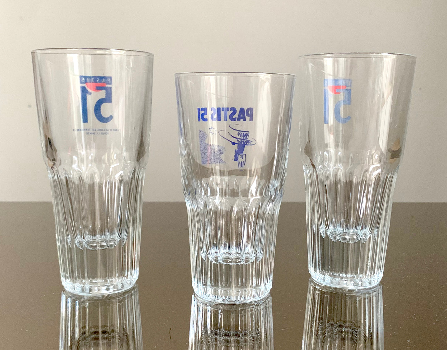 3 x Mixed Vintage French Pastis 51 Glasses / Tumblers