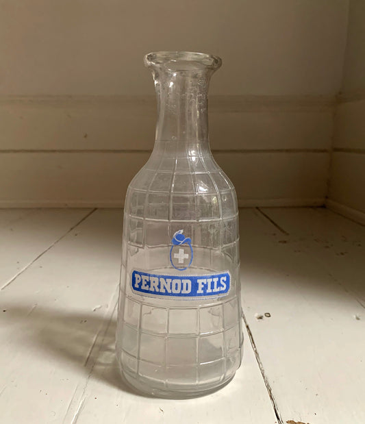 Vintage French Pernod Fills Clear Grid Glass Water Bottle / Decanter / Carafe