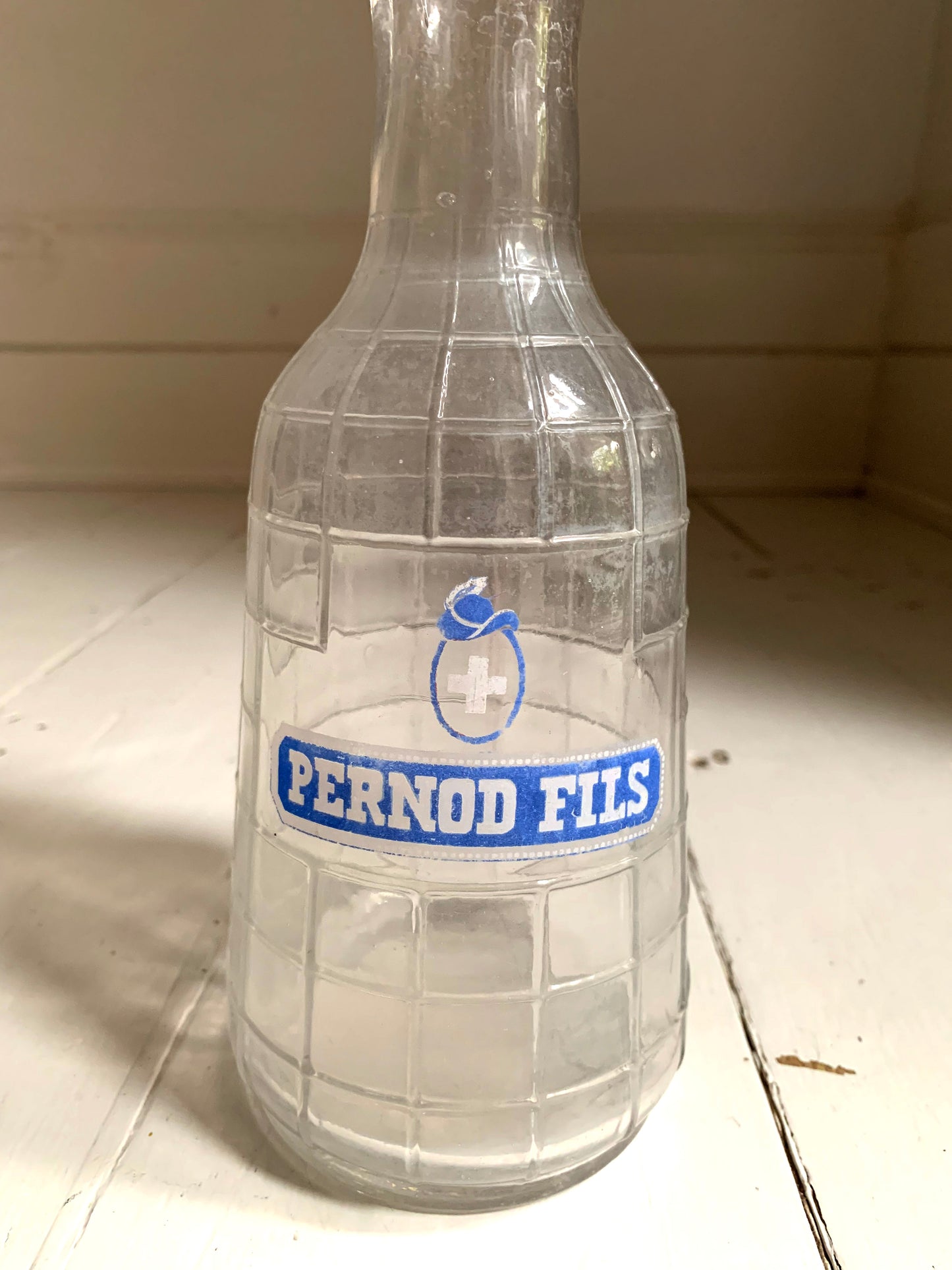 Vintage French Pernod Fills Clear Grid Glass Water Bottle / Decanter / Carafe