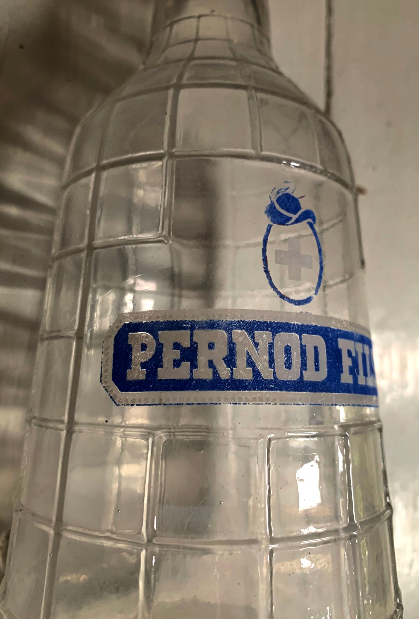 Vintage French Pernod Fills Clear Grid Glass Water Bottle / Decanter / Carafe