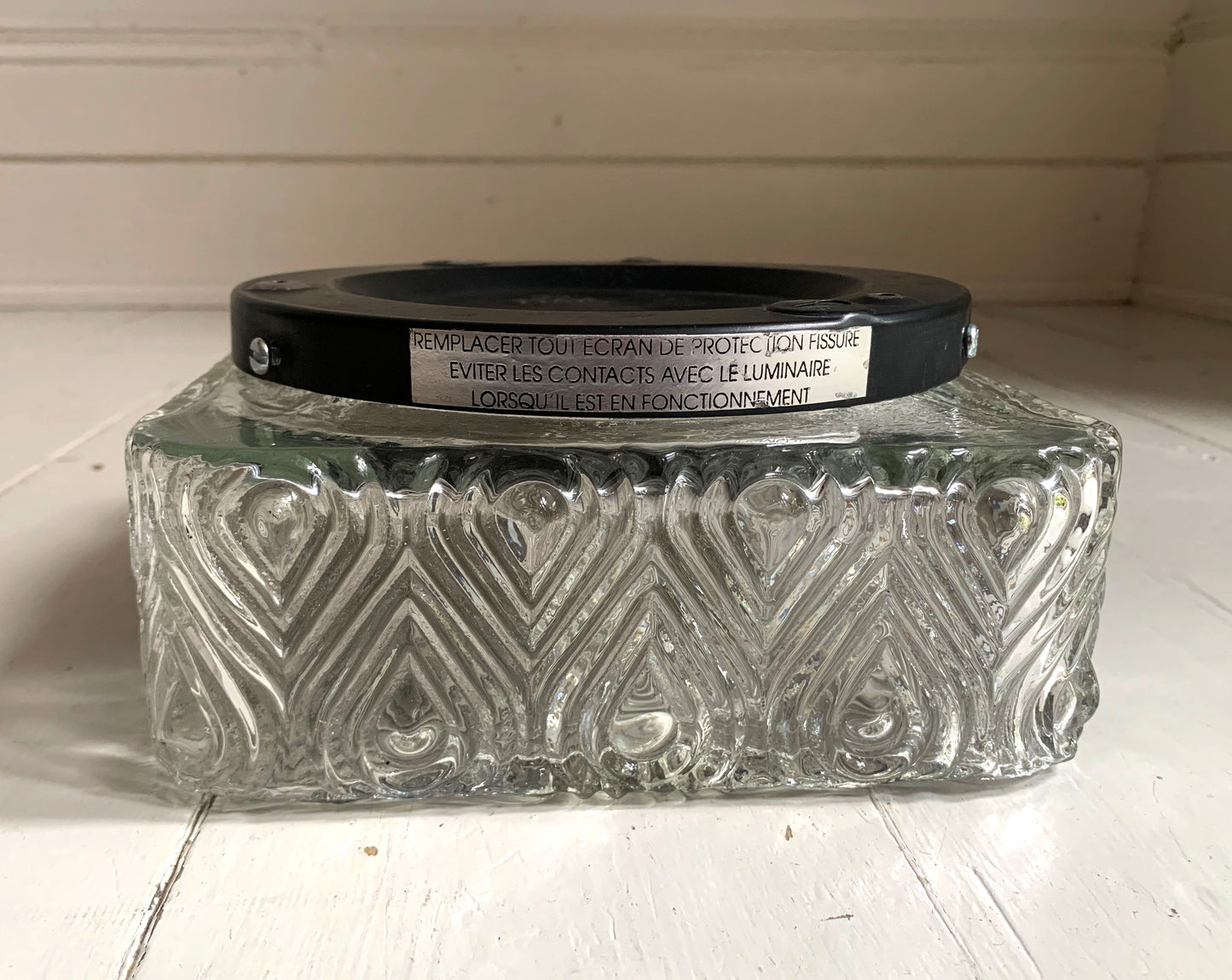 Vintage French Textured Square Glass Ceiling / Wall Light Shade