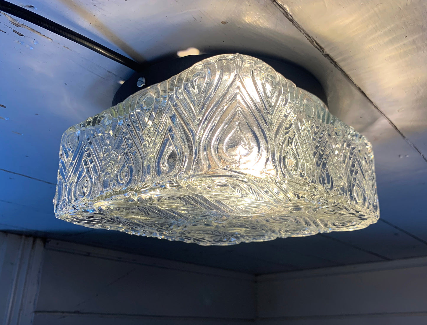 Vintage French Textured Square Glass Ceiling / Wall Light Shade