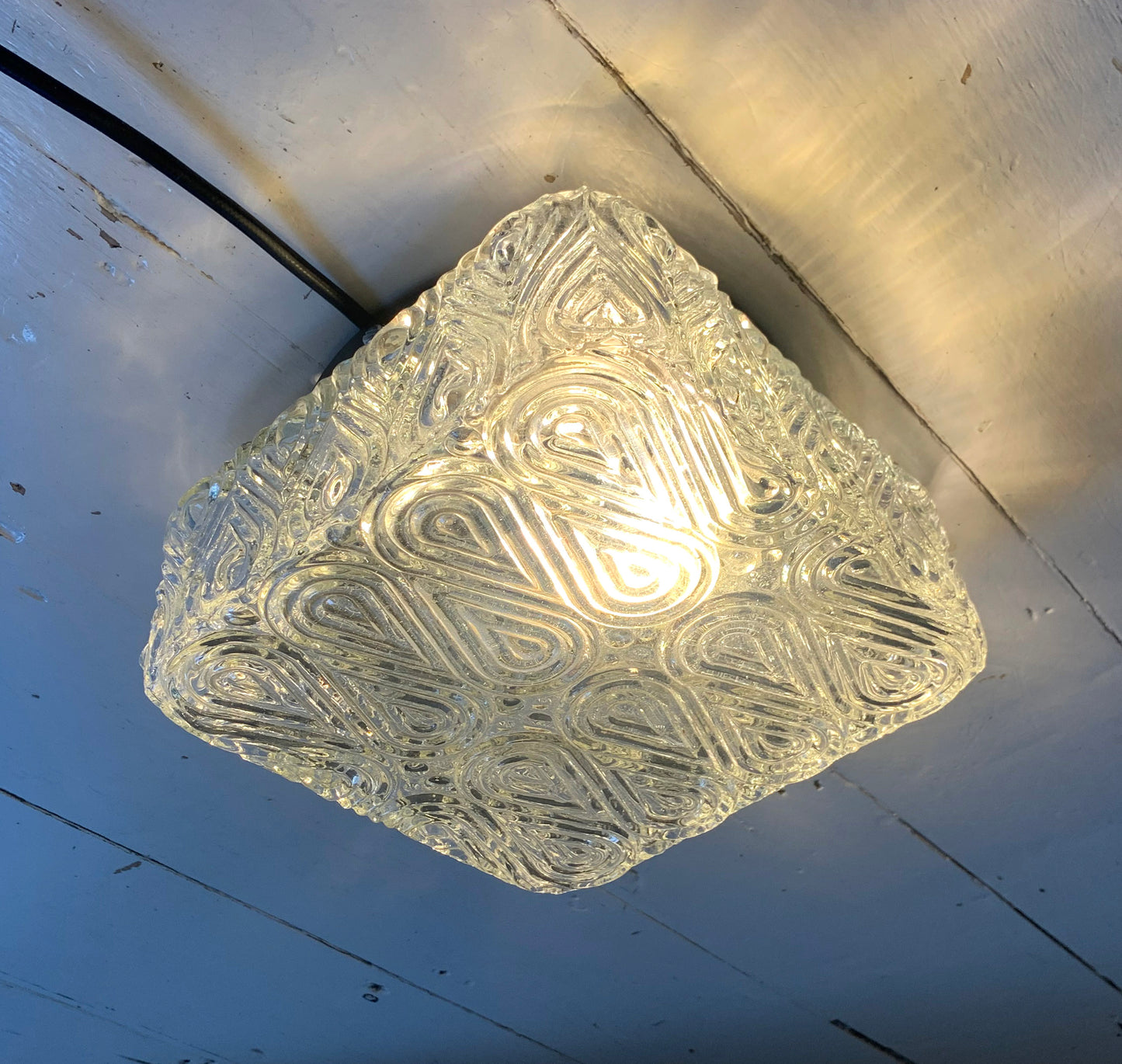 Vintage French Textured Square Glass Ceiling / Wall Light Shade