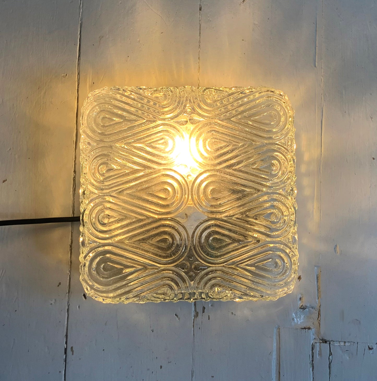 Vintage French Textured Square Glass Ceiling / Wall Light Shade