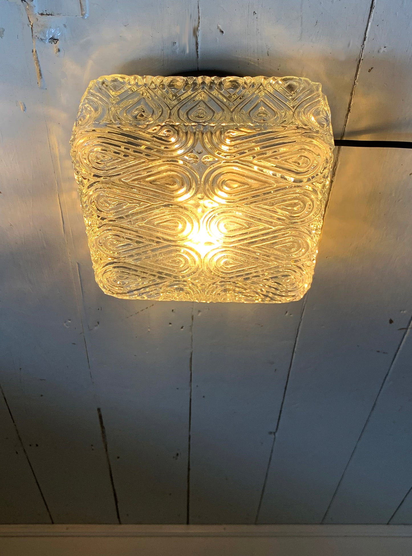 Vintage French Textured Square Glass Ceiling / Wall Light Shade