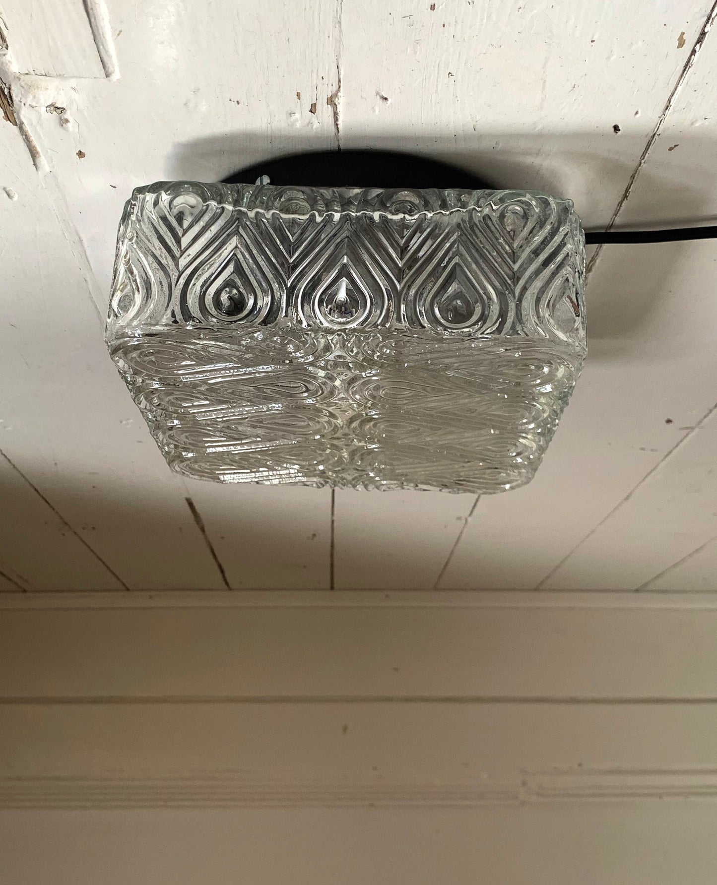 Vintage French Textured Square Glass Ceiling / Wall Light Shade